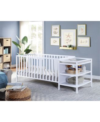 3 in 1 Convertible Crib and Changing Table Combo White Solid Wood with Storage Shelves