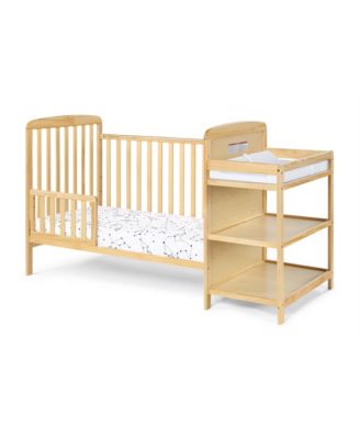 2 in 1 Crib and Changing Table Combo Natural Solid Wood Converts to Toddler Bed