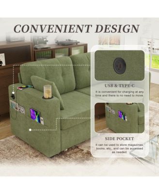 Stylish Chenille Loveseat Sofa, 67 Inch 2-Seater Couch with Storage, USB Charging and Cup Holders for Apartment and Living Room