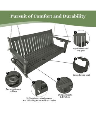 3-Seater HDPE Porch Swing 5 FT Bench Swing with Foldable Cup Holders