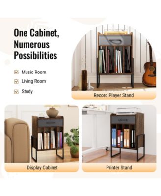 Record Player Stand with Drawer and Record Holder-Rustic