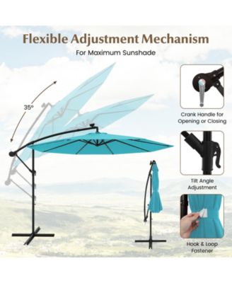 10 ft Solar LED Offset Umbrella with Lights and Cross Base