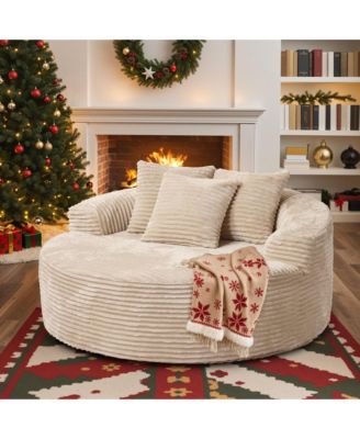58" Oversized Round Lounge Chaise, No Assembly Required, Cloud Large Indoor Circle Chair, Fluffy Modern Sleeper Sofa Bed for Living Room