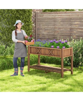 Poly Wood Elevated Planter Box with Legs Shelf and Drainage