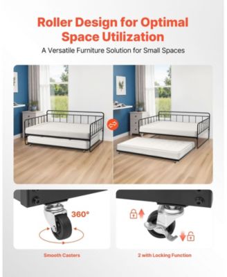 Full Size Daybed Frame with Trundle, Heavy Duty Metal, Easy Assembly