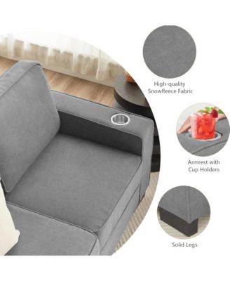 Contemporary 3-Seat Sofa, 83.86" Soft Snowfleece Lounge Couch, Practical Upholstered Sofa with 2 Cup Holders for Living Room and Office