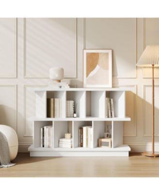 8 Cube Wooden Low Bookshelf TV Stand with Removable Backs