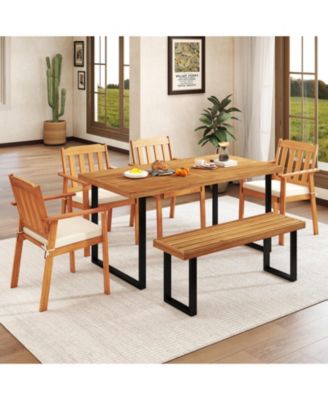 Acacia Wood Rectangular Dining Table for Six People