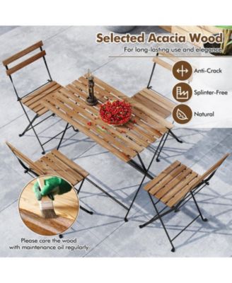 5 Piece Patio Acacia Wood Dining Set with Four Folding Chairs