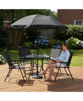 6 Piece Patio Dining Set with Umbrella and Folding Armchairs