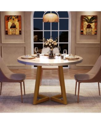 Round Dining Table for 2, 31.5" Industrial Kitchen Table with Metal Base, Small Table for Dining Room