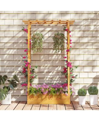 70 in Wooden Raised Garden Bed with Lattice Trellis