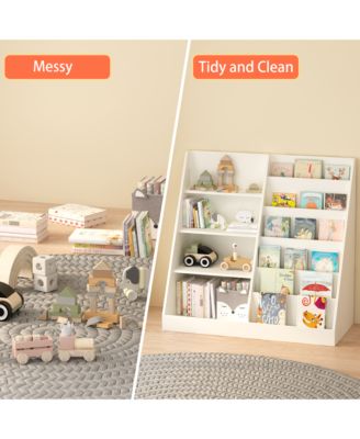 Kids Bookshelf and Toy Storage Organizer - 4 Tier Wooden Bookcase Display Stand for Nursery, Playroom and Classroom