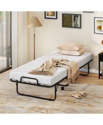Cot Size Folding Bed Frame with Memory Foam Mattress and Metal Frame