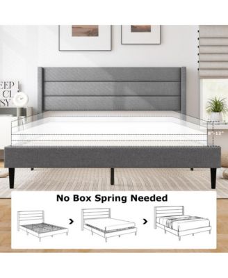 Linen Upholstered Platform Queen Bed Frame with Wingback Headboard