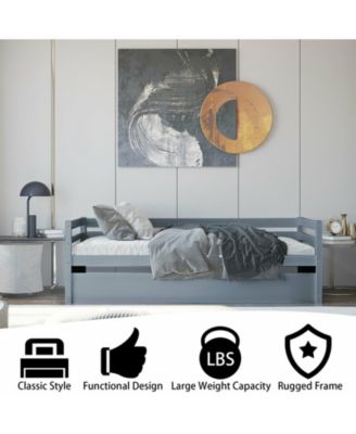 Twin Size Trundle Platform Bed Frame with Wooden Slat Support