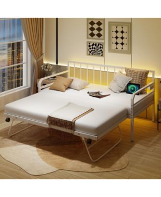 Adjustable Metal Twin Size Daybed with Charging Station and LED Light