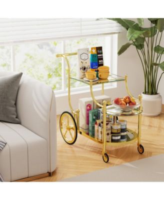 Three Tier Rolling Bar Serving Cart with Mirrored Shelves