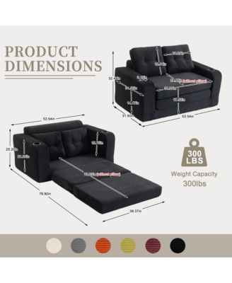 Convertible Sofa Bed, Foldable Loveseat Couch with Cup Holders and Pillows, Corduroy Fabric Futon for Living Room and Small Spaces