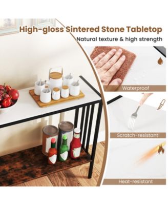 36 in Industrial Console Table with Sintered Stone Top and Metal Frame