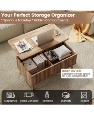 35.5 in Fluted Lift-Top Coffee Table with Hidden Storage