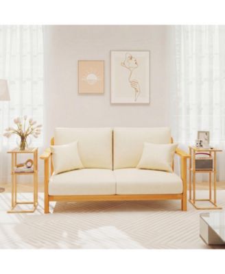 Set of 2 Bamboo Side Tables with 2-Tier Storage Shelves