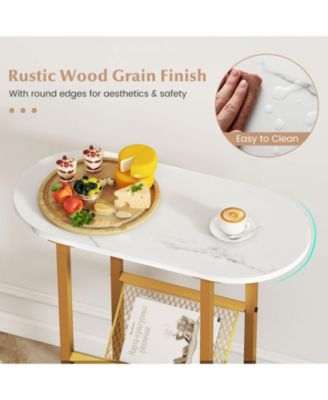 23 in Industrial 2-Tier Oval Side Table with Mesh Storage Shelf