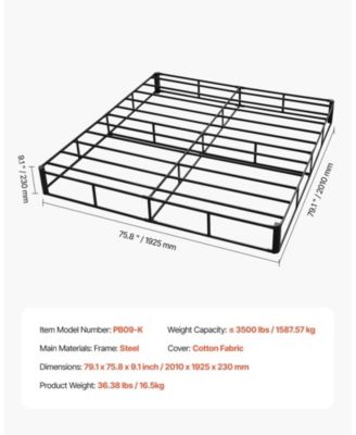 King Size Heavy Duty Metal Bed Frame Box Spring With Washable Fabric Cloth