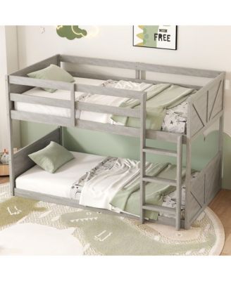 Twin over Twin Floor Bunk Bed with Panelled Headboard and Footboard