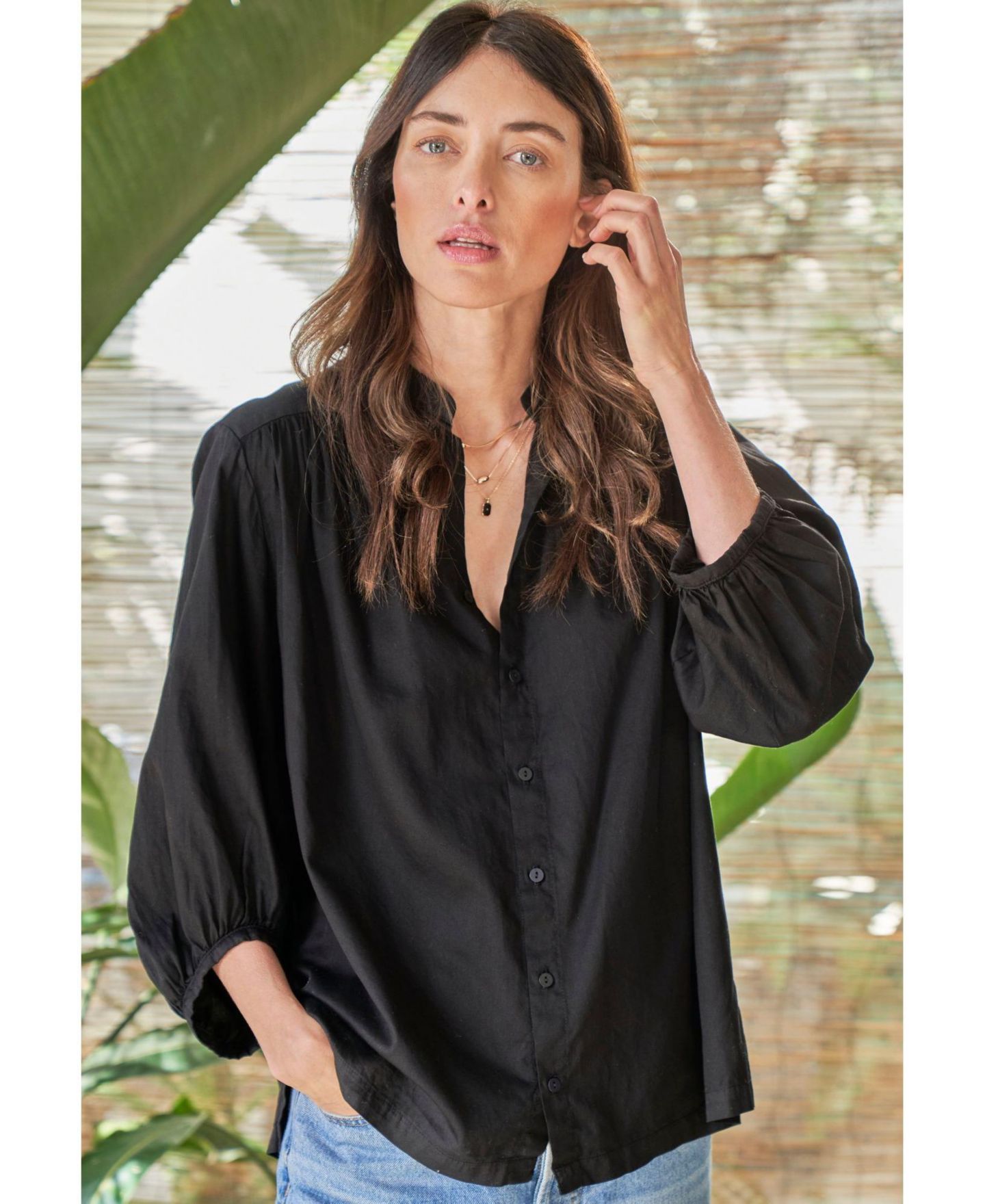 Женский топ Ocean+Main Cotton Poplin Peasant, цвет: Чёрный — фото 3