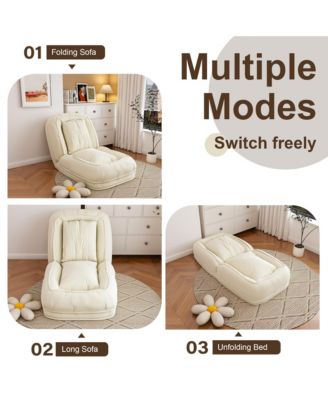 Corduroy Upholstered Folding Lazy Sleeper Sofa, 5-Level Adjustable Reclining Lounge Chair, Soft Accent Chair for Bedroom, Living Room