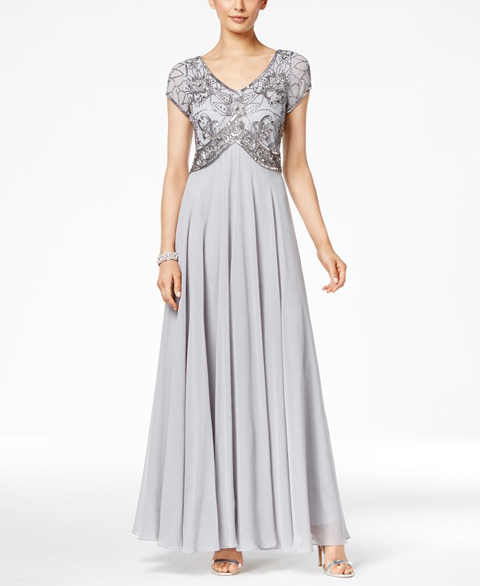 J Kara V-Neck Embellished A-Line Gown - Macy's