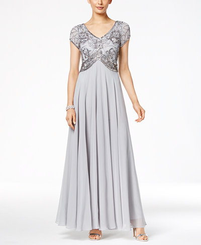 J Kara V-Neck Embellished A-Line Gown