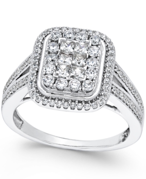 image of Diamond Square Cluster Engagement Ring (1 ct. t.w.) in 14k White Gold