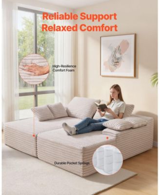 82.7-Inch Double Chaise Corduroy Sectional Sofa with Deep Seat