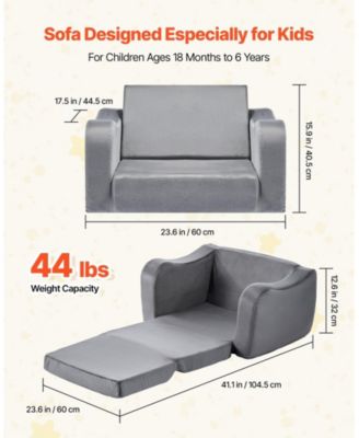 2-in-1 Kids Sofa Foldable Toddler Couch Convertible Chair and Lounger