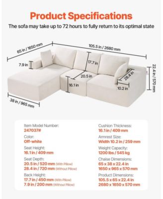 Modular Sectional Sofa, L Shaped with Chaise, Cloud Couch for Living Room