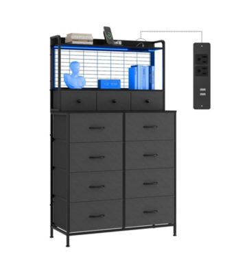 Smart Dresser with 11 Fabric Drawers, Built-in Charging Station with Wireless Charger, App-Controlled RGB LED Lights
