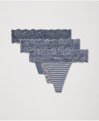 Women's Lace Waist Thong 3-Pack Made With Cotton