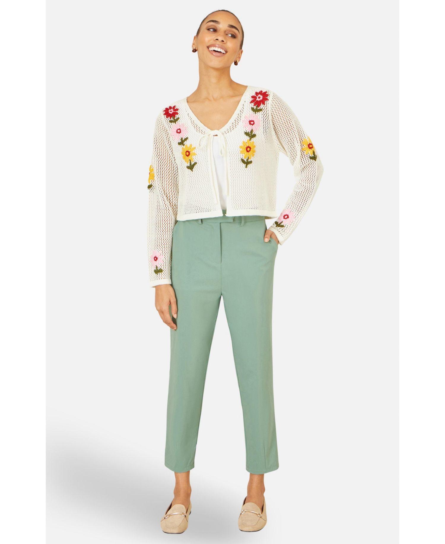 Women's Crochet Embroidered Flower Cardigan