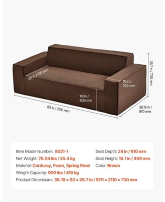 3-Seater Sofa, 83-Inch No Assembly Corduroy Couch with Memory Foam