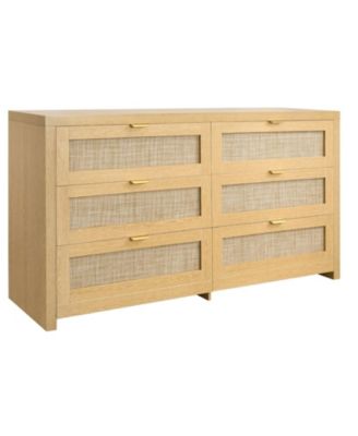 6 Drawer Rattan Dresser, Natural Rattan Chest with Metal Handle for Bedroom