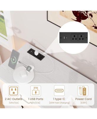 Farmhouse Drawer Dresser with Charging Station and LED Lights, Slim Wooden Bedroom Dresser