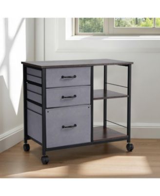 Metal File Cabinet, 3 Fabric Drawers, Wooden Vertical Filing Storage