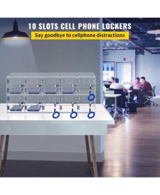 Cell Phone Storage Locker, 10 Slots, Acrylic Wall-Mounted Cabinet with Locks