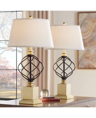 Traditional Table Lamps Tall Set of 2 Metal Empire Open Cage Pedestal Living Room Bedroom House Bedside