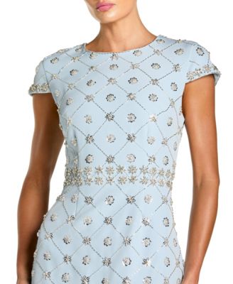 Women's Hand Embellished High Neck Cap Sleeve Midi Dress