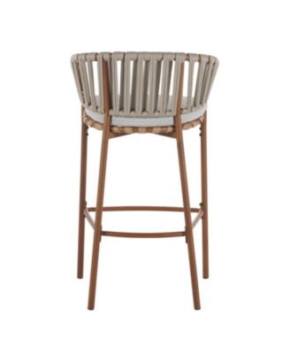 Lodi Outdoor Metal Rope Barstool with Cushion, Patio Bar Chair Set of 2