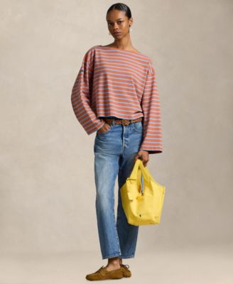 Women's Striped Long-Sleeve Boat Neck T-Shirt