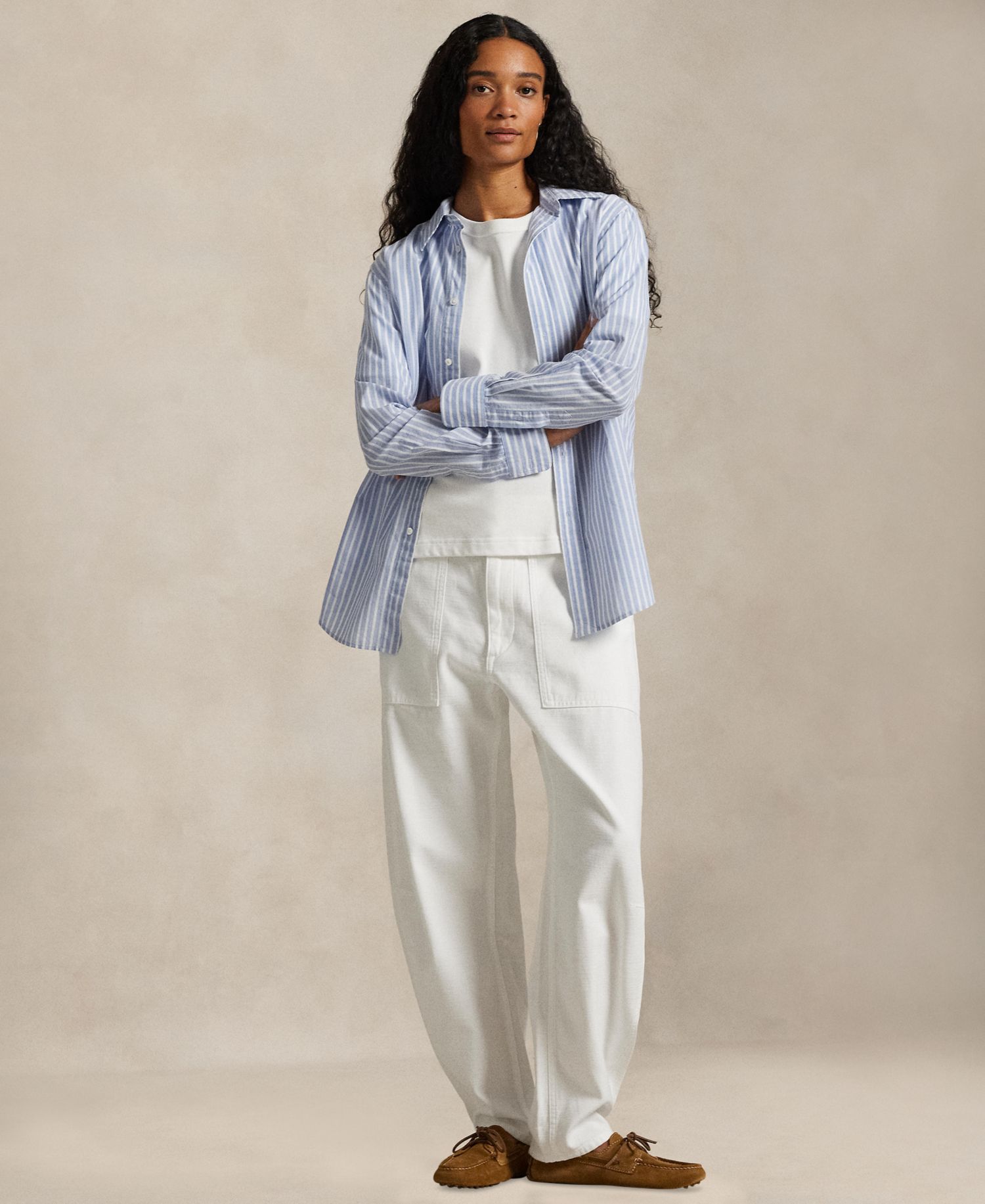 Women's Striped Long-Sleeve Button-Front Shirt